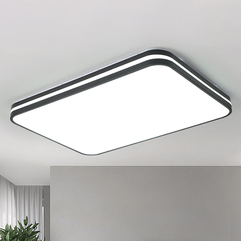 Black Square/Rectangle Flush Lighting Modern Led Acrylic Flush Mount Lamp Fixture in White Light, 16"/19.5"/25.5" Wide
