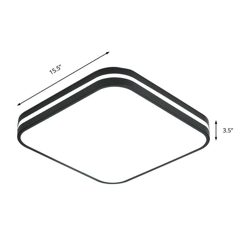 Black Square/Rectangle Flush Lighting Modern Led Acrylic Flush Mount Lamp Fixture in White Light, 16"/19.5"/25.5" Wide