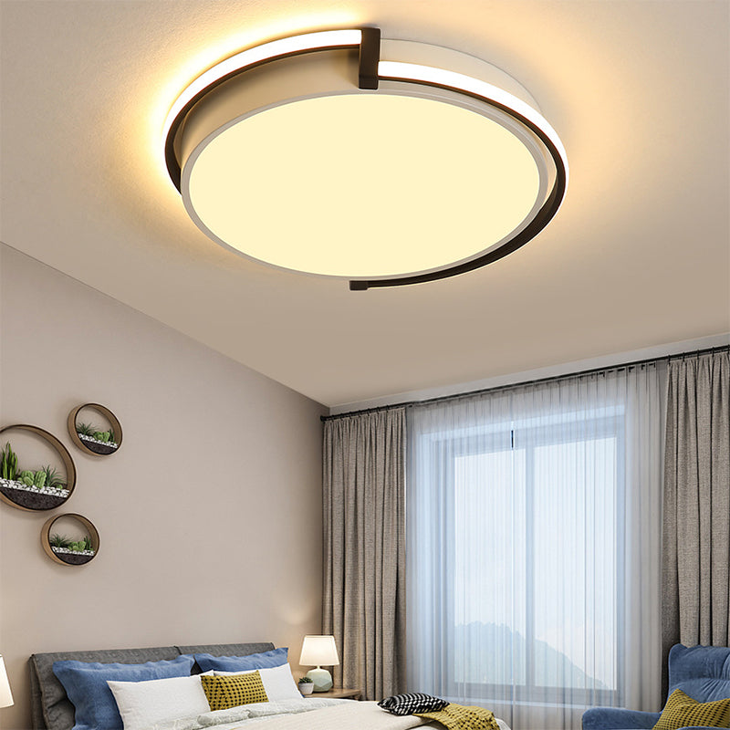Round Bedroom Flush Lamp Modern Acrylic Led Black/Grey Flush Light Fixture with Recessed Diffuser in White/Warm/Neutral Light, 12"/16"/19.5" Wide