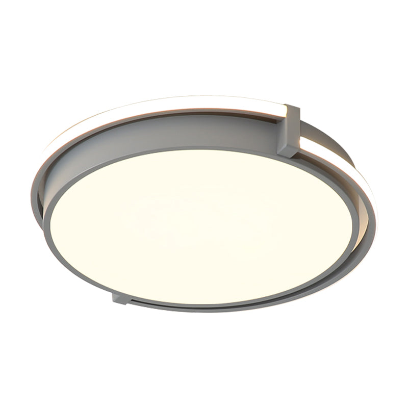 Round Bedroom Flush Lamp Modern Acrylic Led Black/Grey Flush Light Fixture with Recessed Diffuser in White/Warm/Neutral Light, 12"/16"/19.5" Wide