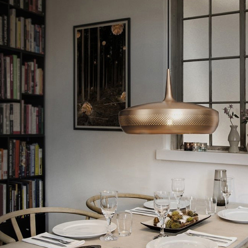 Round Shaped LED Pendant Light Postmodern Style Metallic Dining Room Suspension Light Fixture