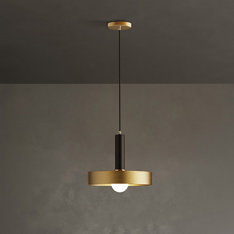 Metallic Lid Shaped Suspension Light Post-Modern Gold Pendant Light Fixture for Dining Room