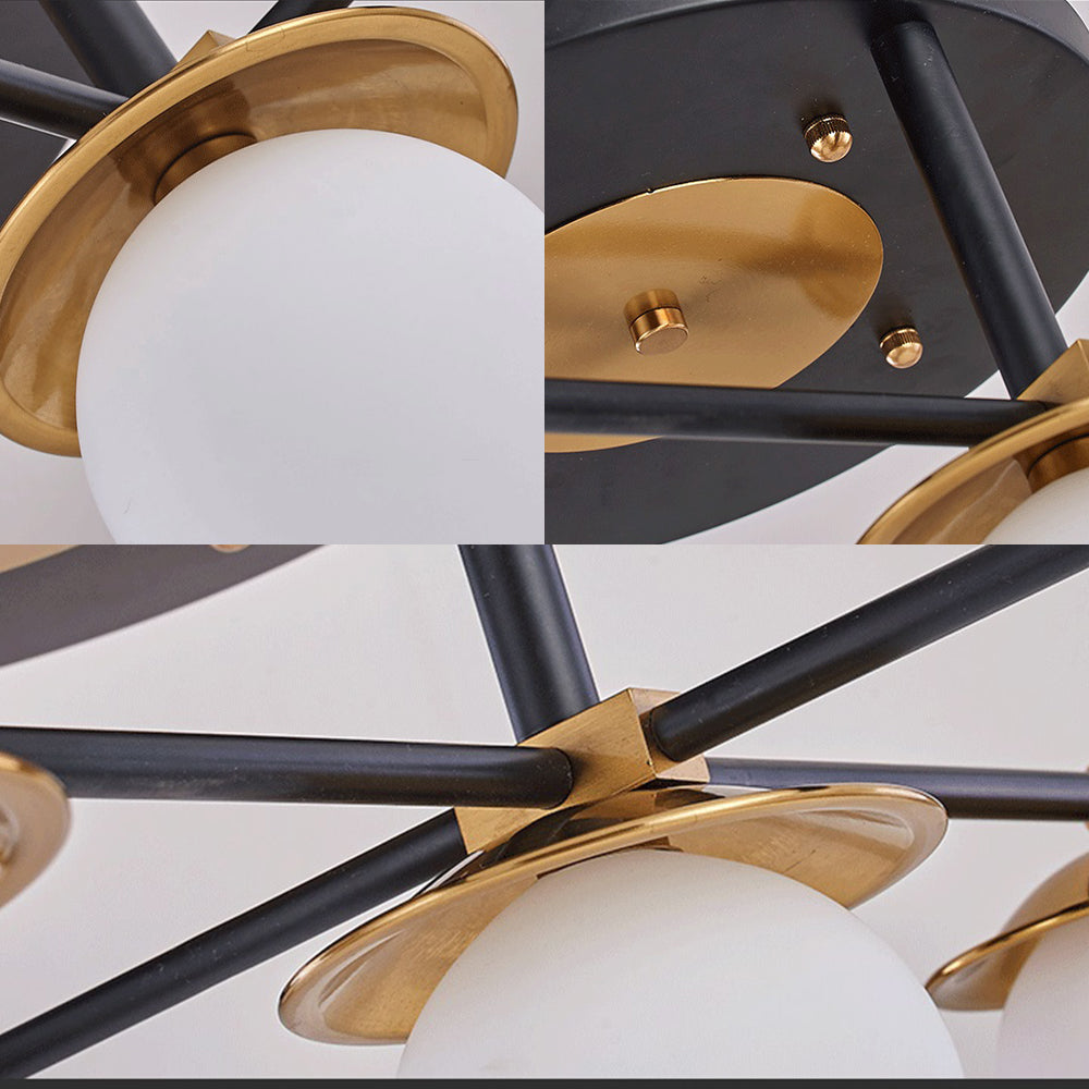 Sala de inicio Sala de estar Semi Flush Mount con Globe White Glass Shade 4/6/8 Luces Modern Gold Semi Flush Lámpara de techo