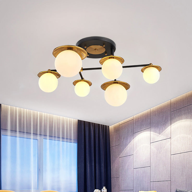 Sala de inicio Sala de estar Semi Flush Mount con Globe White Glass Shade 4/6/8 Luces Modern Gold Semi Flush Lámpara de techo