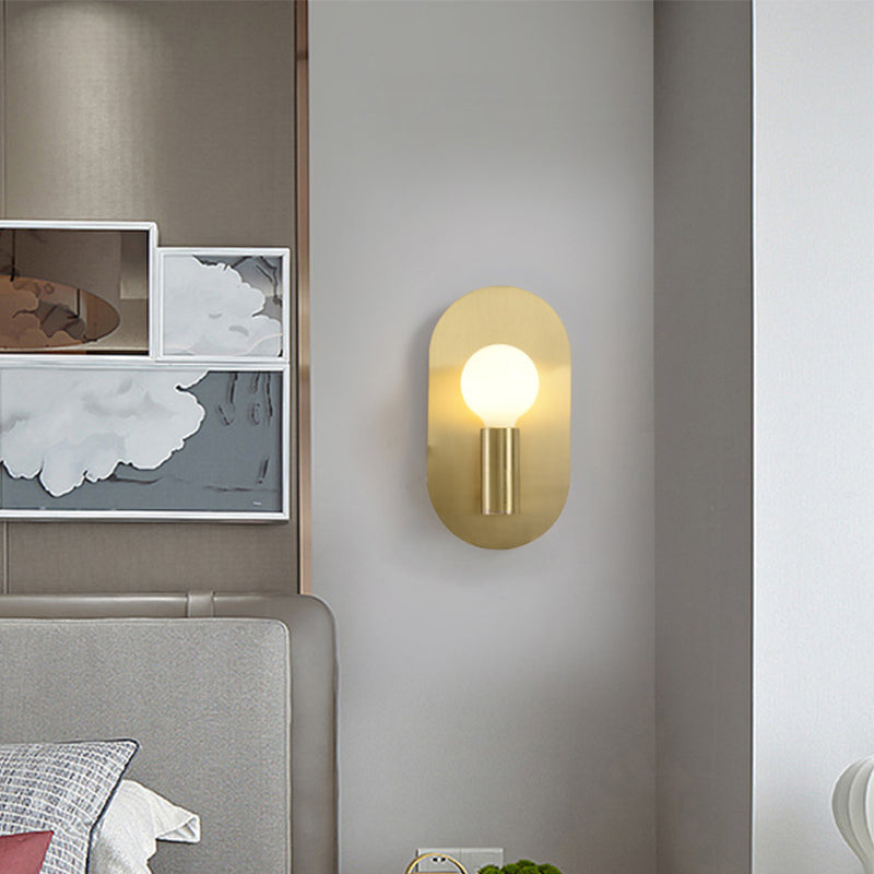 Oval Shaped Metallic Wall Light Fixture Postmodern Style 1-Light Brass Wall Mounted Lamp