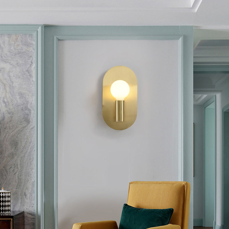 Oval Shaped Metallic Wall Light Fixture Postmodern Style 1-Light Brass Wall Mounted Lamp
