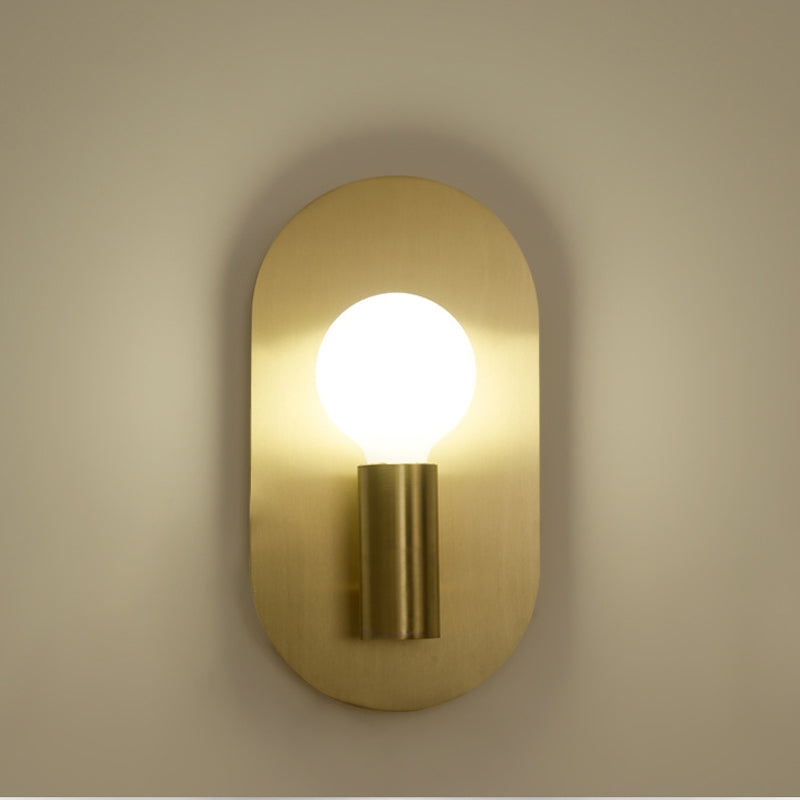 Oval Shaped Metallic Wall Light Fixture Postmodern Style 1-Light Brass Wall Mounted Lamp