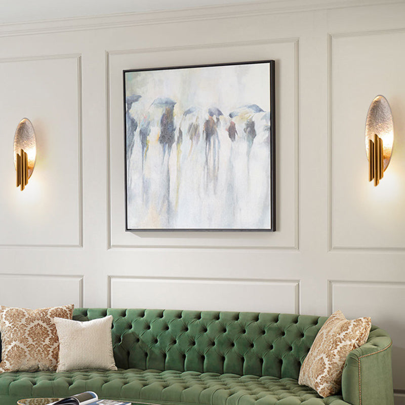 Oblong Shaped Living Room LED Flush Wall Sconce Metal Postmodern Style Wall Light Fixture