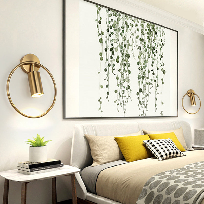 Metallische zylindrische Wandhalterung Licht postmoderne 1 Kopfwandleuchte mit Halo -Ring für Bett