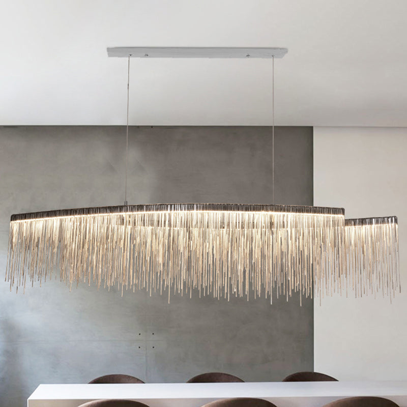 Tassel Chain LED Pendant Light Post-Modern Metallic Dining Room Hanging Island Light in Silver