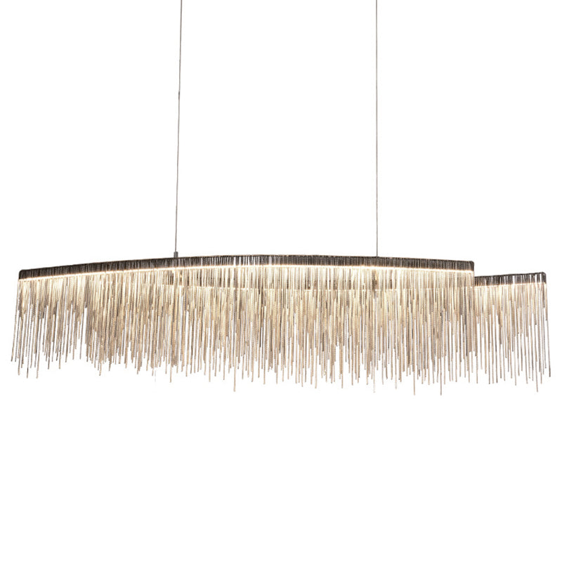 Tassel Chain LED Pendant Light Post-Modern Metallic Dining Room Hanging Island Light in Silver
