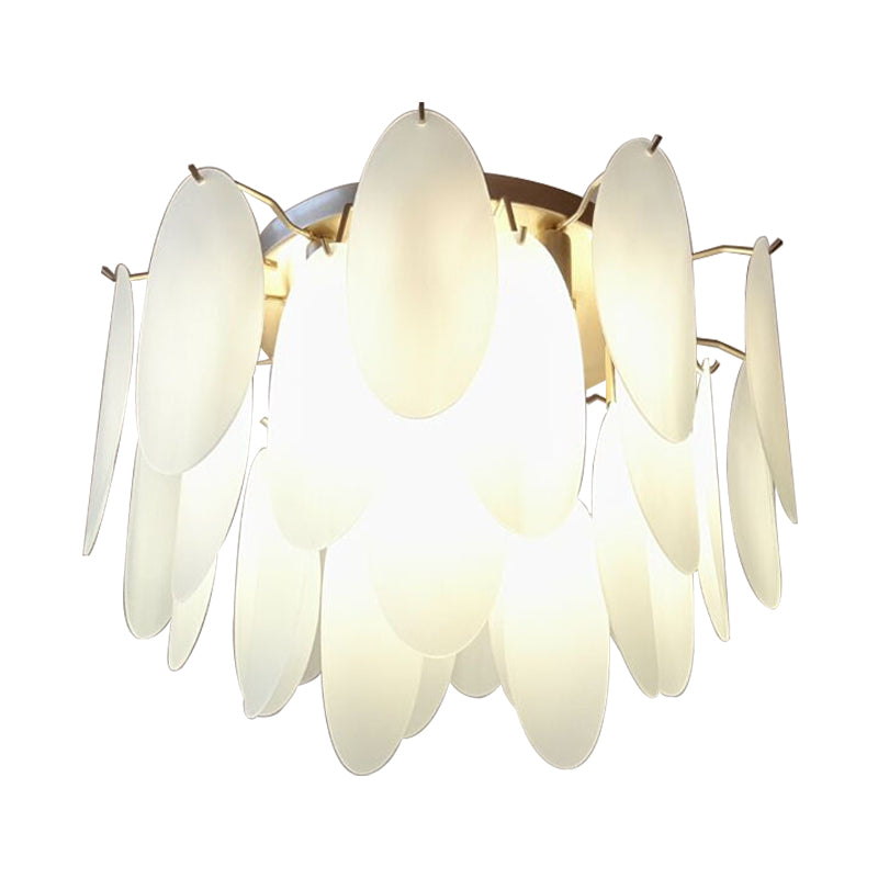 Feather-Shaped Flush Mount Lamp Contemporary White Glass 22.5"/28" Wide 6 Lights Living Room Flush Ceiling Light Fixture