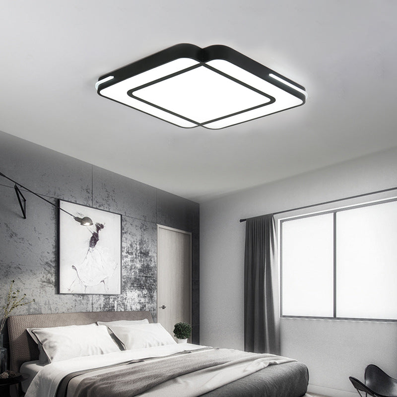 Modern Led Flush Lighting with Acrylic Shade Black/White Square Flush Mount Light Fixture in White Light, 16"/19.5"/23.5" Wide