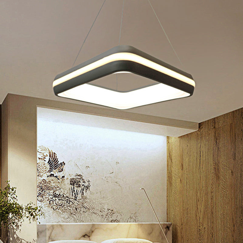 Metal Square Pendant Lighting Modern Led Grey Hanging Ceiling Lamp Fixture in Third Gear, 19"/25" Wide