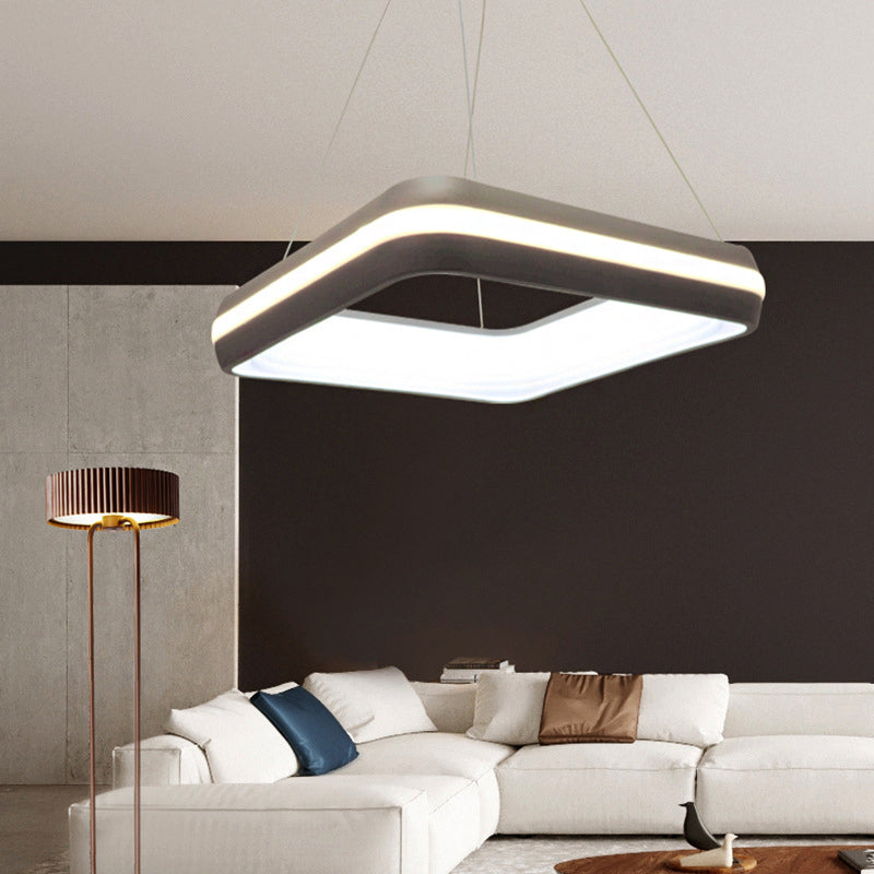 Metal Square Pendant Lighting Modern Led Grey Hanging Ceiling Lamp Fixture in Third Gear, 19"/25" Wide