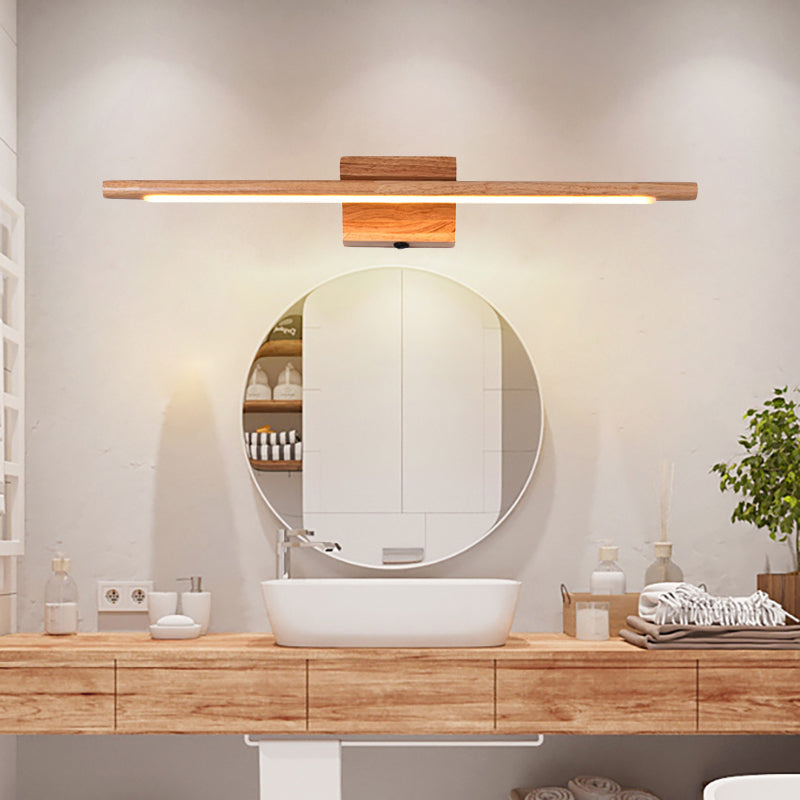 Slim Wood Vanity Sconce Lamp Modernist Led Beige Wall Mounted Light Fixture in White/Warm Light