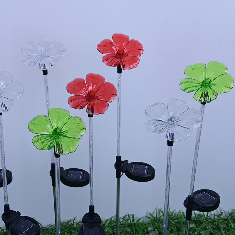 Flower Shaped Outdoor LED Stake Light Plastic Modern Solar Lawn Lighting in Clear
