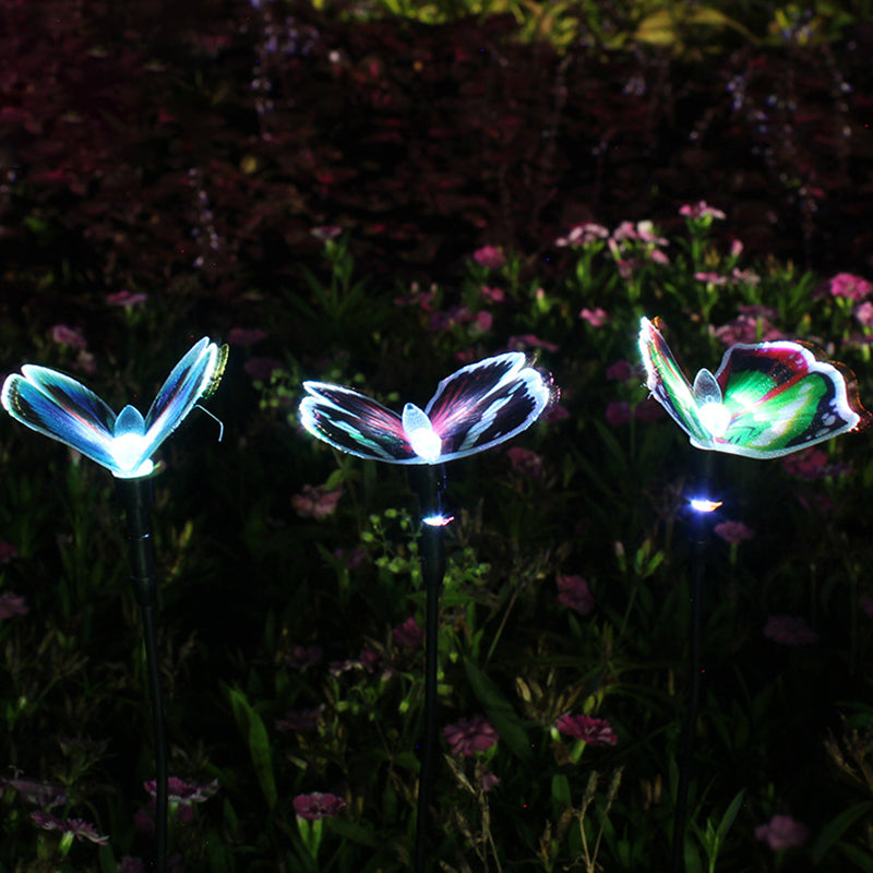 Butterfly Shaped LED Lawn Light Decorative Plastic Courtyard Solar Landscape Lighting in Clear, 2 Pcs