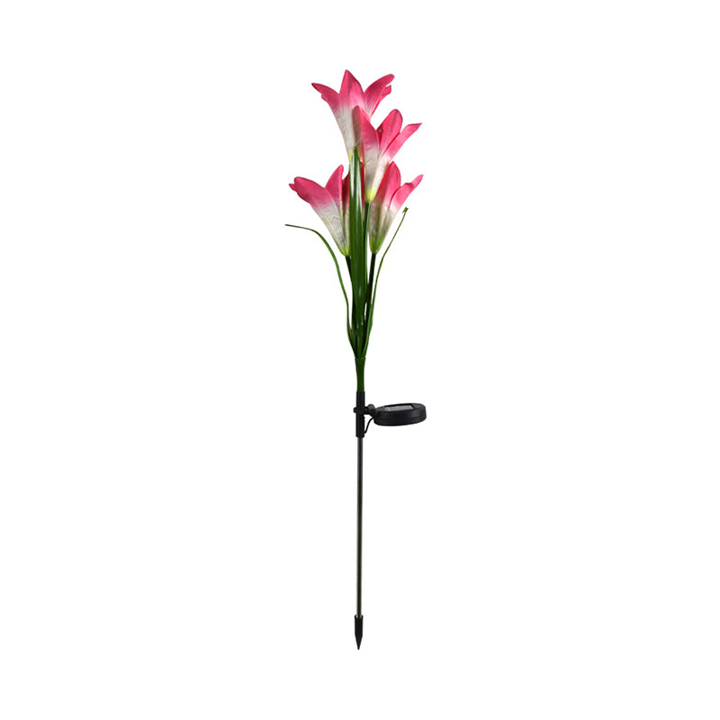 Decorative Artificial Lily Bouquet Solar Ground Lighting Plastic Garden LED Landscape Light, 2 Pcs