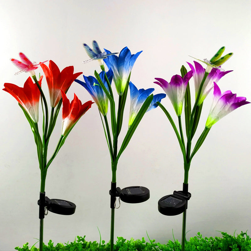 Lily Bouquet LED Lawn Light Contemporary Plastic Outdoor Solar Landscape Lighting, 2 Pcs