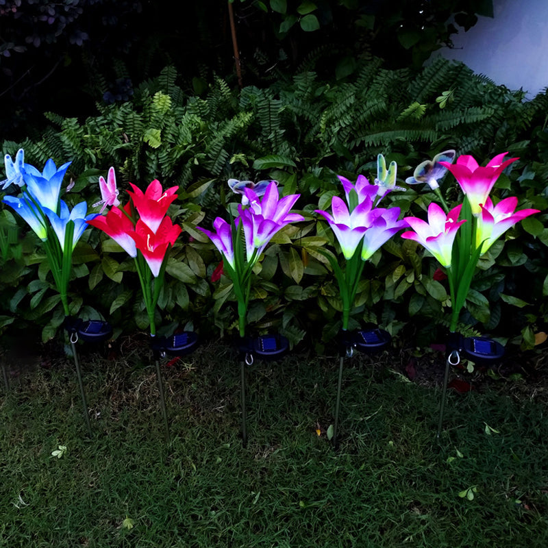 Lily Bouquet LED Lawn Light Contemporary Plastic Outdoor Solar Landscape Lighting, 2 Pcs