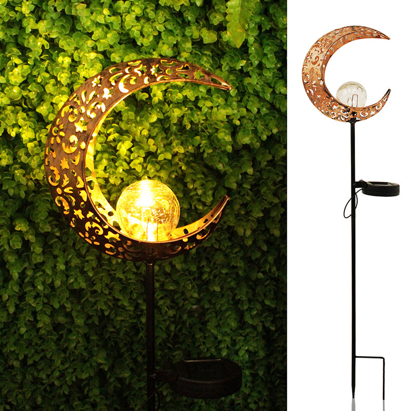 Globe LED Lawn Lighting Artistic Crackle Glass Courtyard Solar Stake Light with Cutout Decor