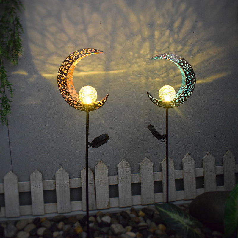 Globe LED Lawn Lighting Artistic Crackle Glass Courtyard Solar Stake Light with Cutout Decor