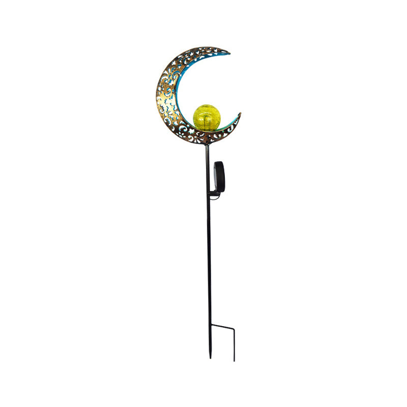 Globe LED Lawn Lighting Artistic Crackle Glass Courtyard Solar Stake Light with Cutout Decor