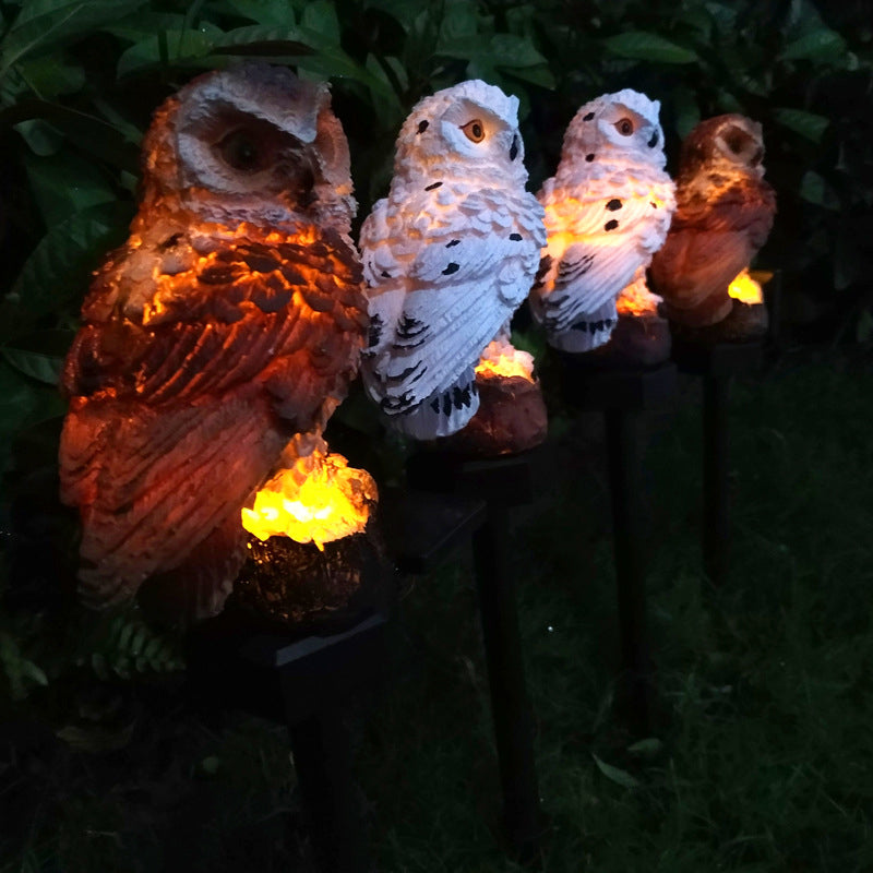 Resin Owl Shaped LED Stake Light Modern Style Solar Lawn Lighting for Courtyard, 2 Pcs