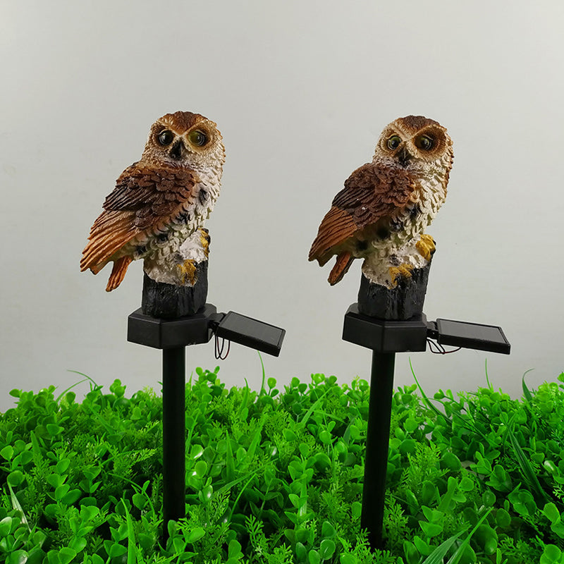 Resin Owl Shaped LED Stake Light Modern Style Solar Lawn Lighting for Courtyard, 2 Pcs