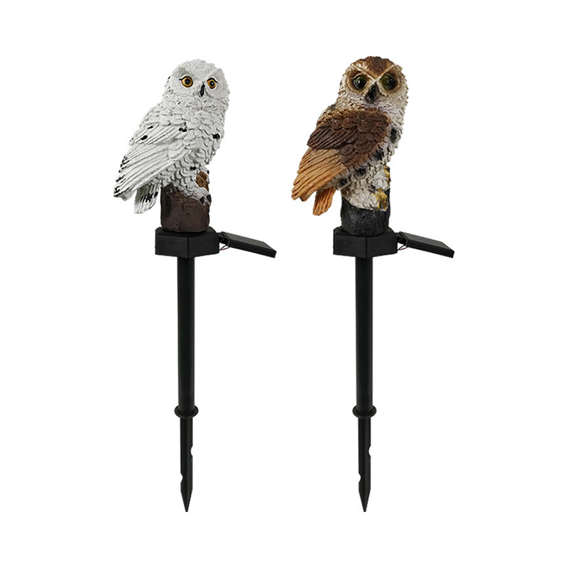 Resin Owl Shaped LED Stake Light Modern Style Solar Lawn Lighting for Courtyard, 2 Pcs