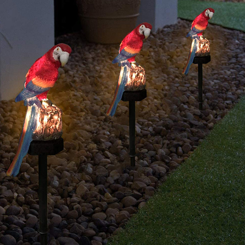 2 Pcs Decorative Parrot Shaped LED Ground Light Resin Courtyard Solar Landscape Lighting
