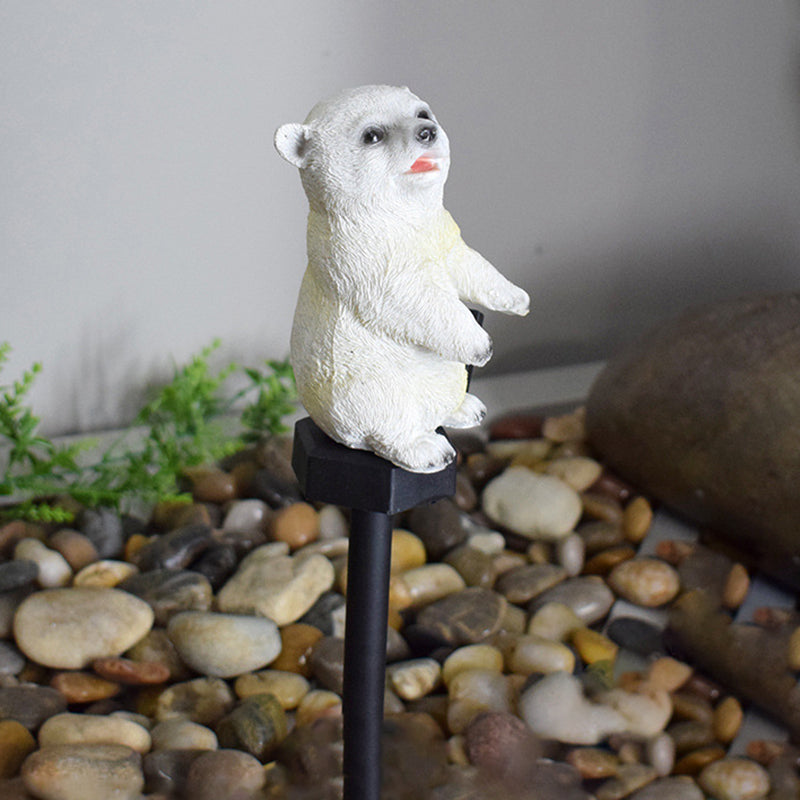 Bear Shaped Resin LED Stake Light Modern Style White Solar Lawn Lighting for Courtyard