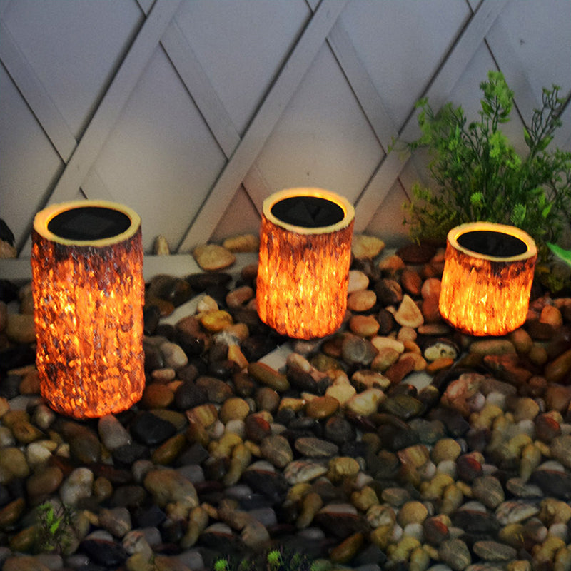 Brown Stump Shaped Solar Ground Lighting Contemporary Resin LED Landscape Light for Garden