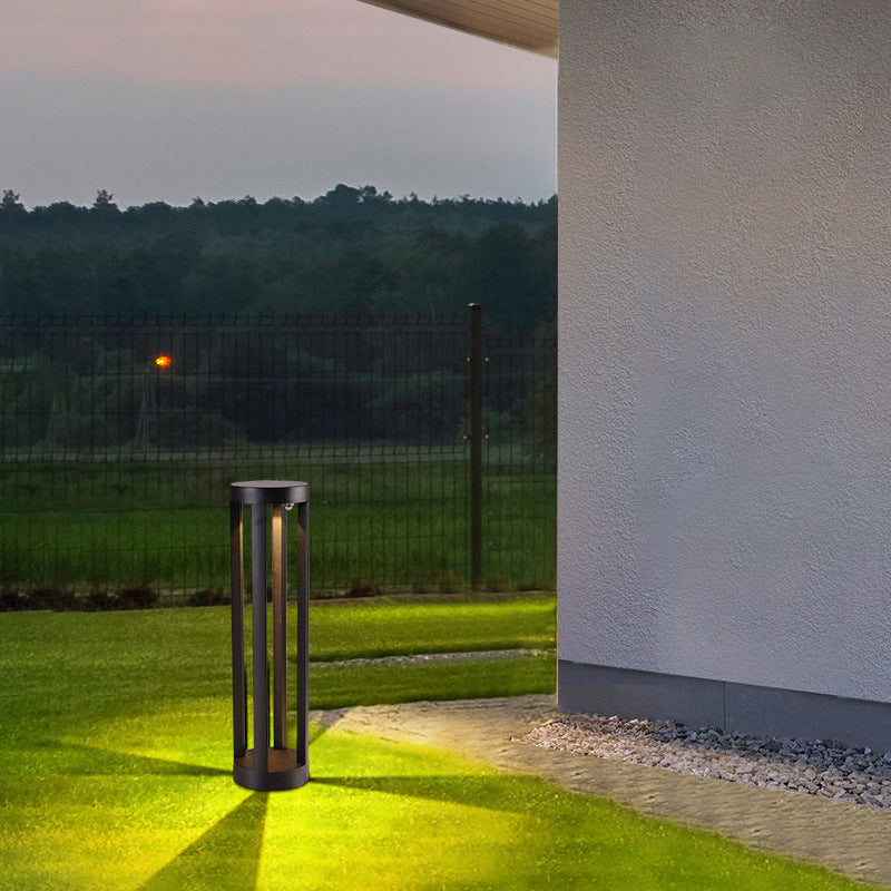 Open Shaped LED Lawn Light Modern Style Aluminum Outdoor Landscape Lighting in Black