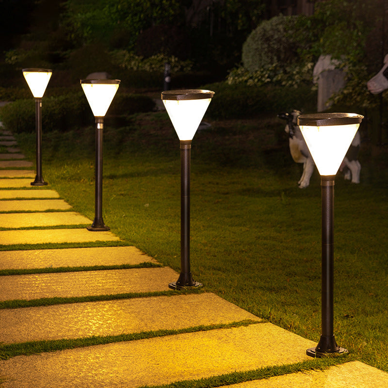 3 Pcs Black Diamond Shaped LED Stake Light Modern Frost Glass Solar Lawn Lighting