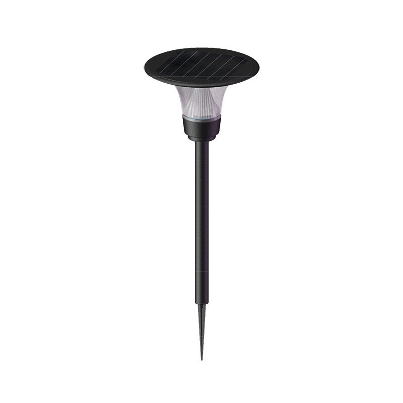 Round Disc Solar Ground Lighting Contemporary Aluminum Black LED Landscape Light for Garden