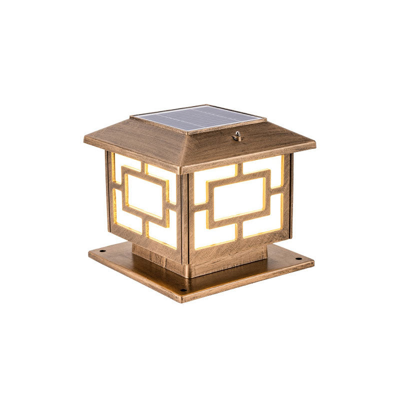 Classic Rectangular Landscape Lamp Single-Bulb Acrylic Pier Mount Light for Courtyard