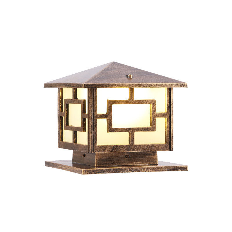 Classic Rectangular Landscape Lamp Single-Bulb Acrylic Pier Mount Light for Courtyard