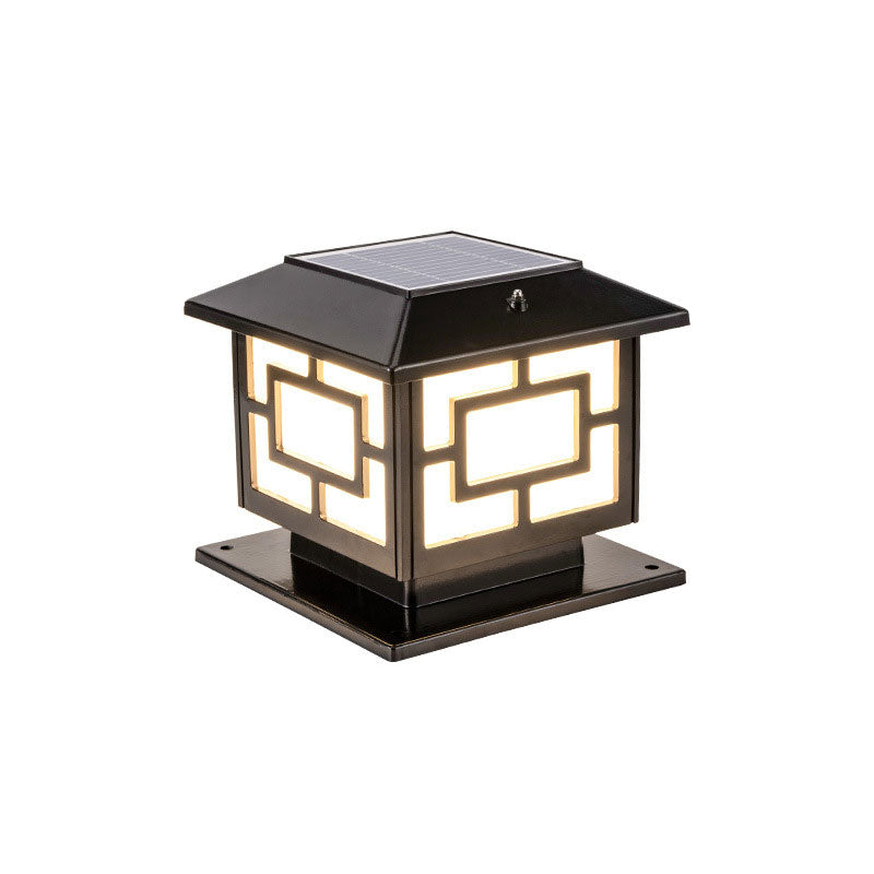 Classic Rectangular Landscape Lamp Single-Bulb Acrylic Pier Mount Light for Courtyard