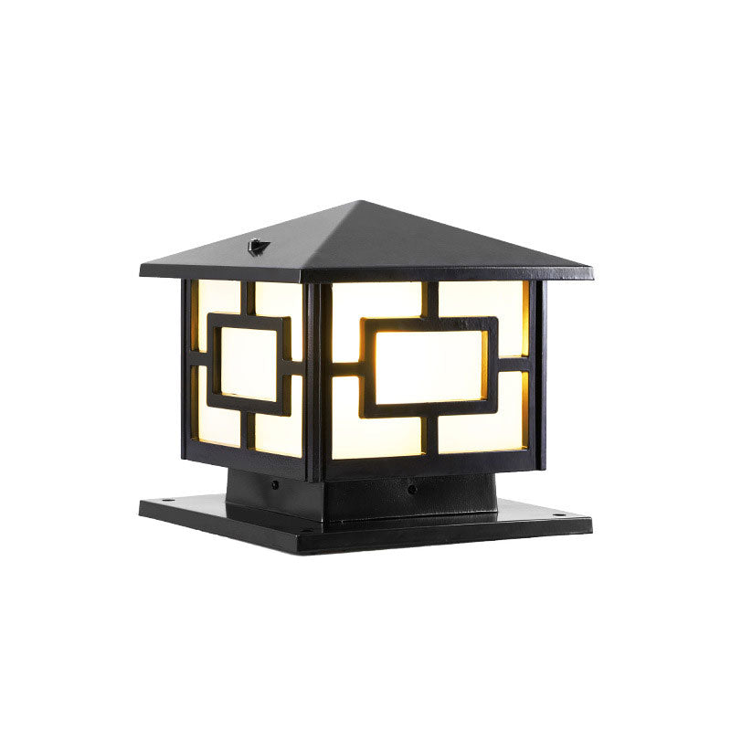Classic Rectangular Landscape Lamp Single-Bulb Acrylic Pier Mount Light for Courtyard