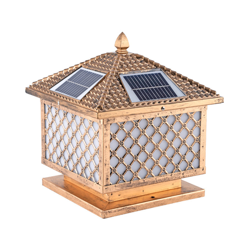 Retro Rectangle Shade Solar Pier Mount Light Frosted Acrylic LED Post Lighting for Outdoor