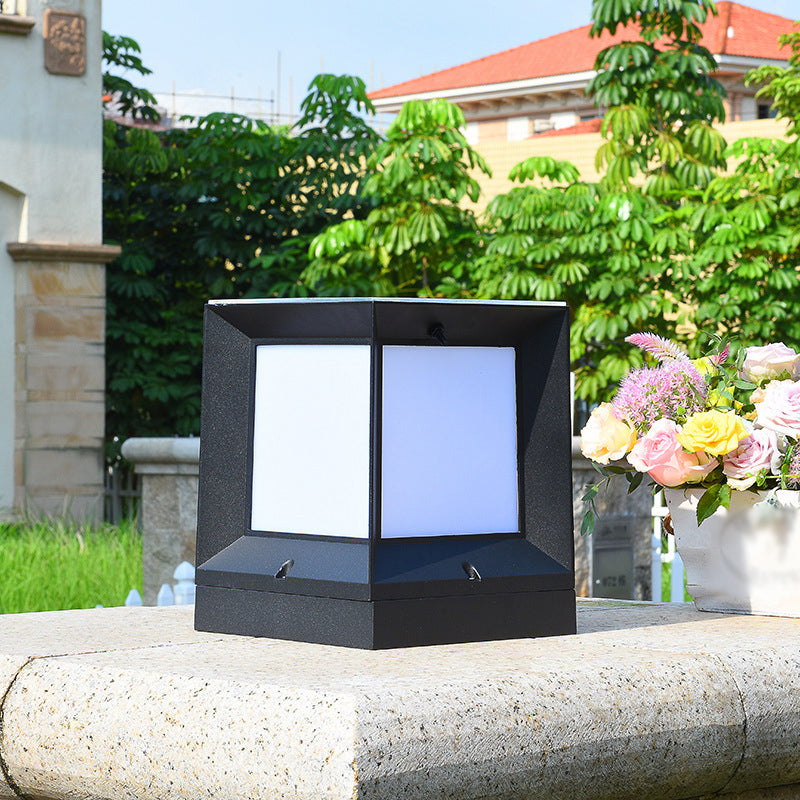 Black Squared LED Landscape Light Traditional Frosted Acrylic Outdoor Solar Post Lighting