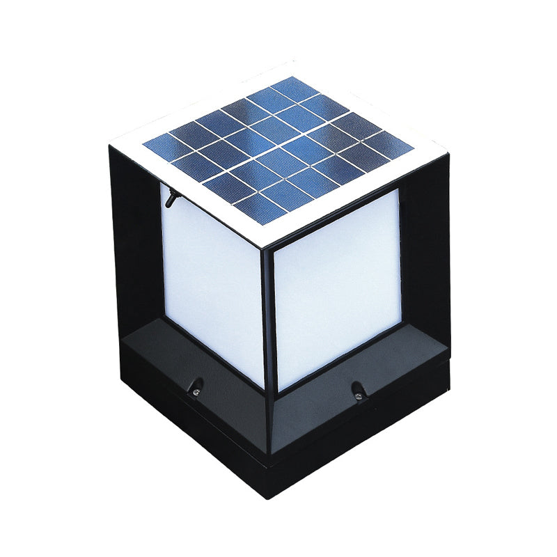 Black Squared LED Landscape Light Traditional Frosted Acrylic Outdoor Solar Post Lighting