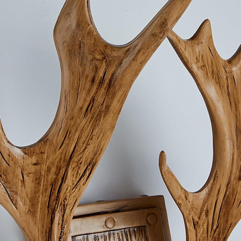 Traditional Cup Wall Mount Light Single Beige Glass Wall Light Fixture with Antler Decor in Brown