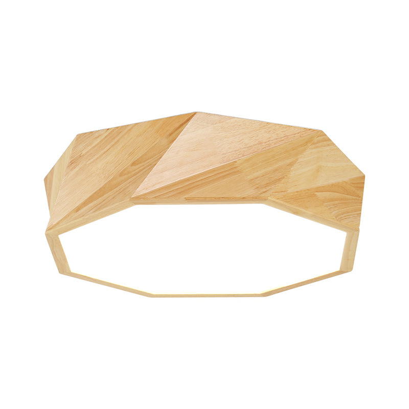 Geometric Ceiling Lighting Contemporary Wood LED Flush Mount Ceiling Fixture in Beige with Acrylic Diffuser