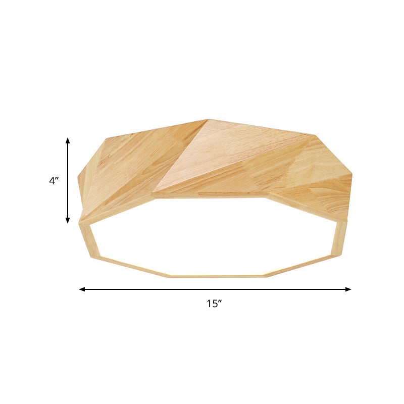 Geometric Ceiling Lighting Contemporary Wood LED Flush Mount Ceiling Fixture in Beige with Acrylic Diffuser