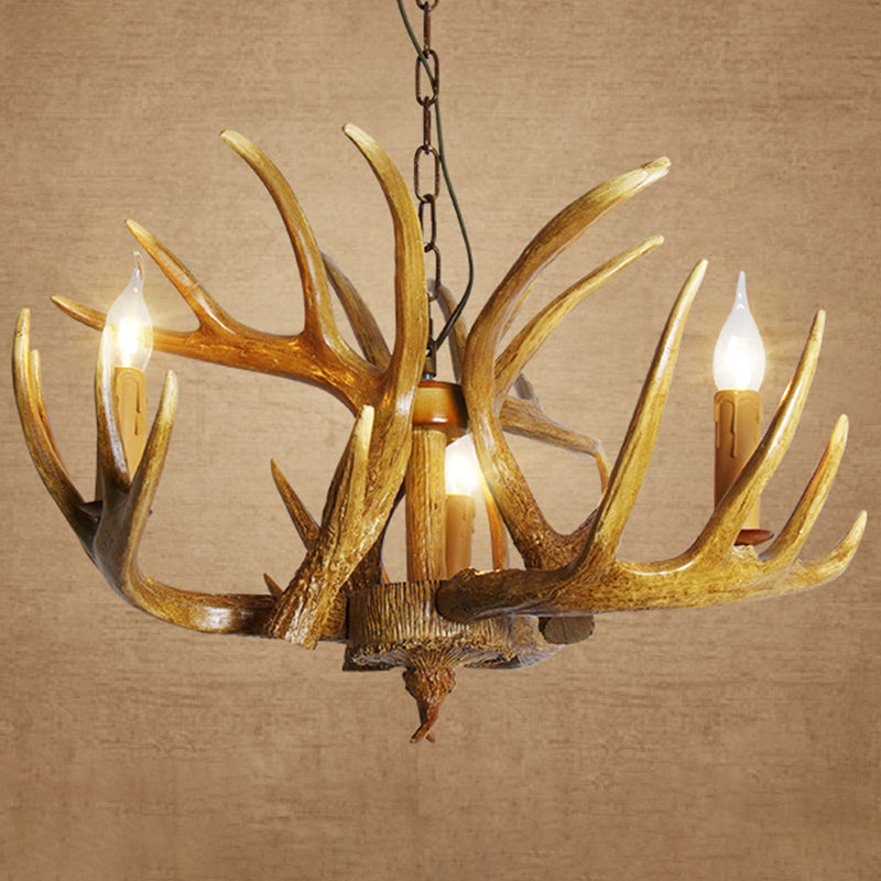 Classic Deer Horn Chandelier Pendant Light Resin Hanging Lighting for Living Room