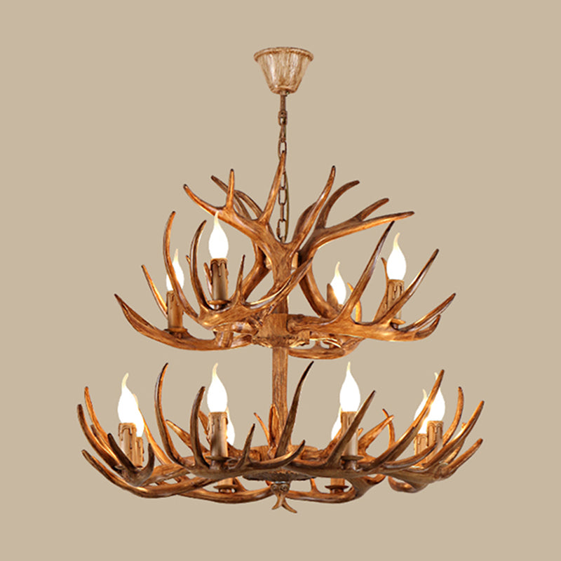 Antler Shape Resin Chandelier Light Rustic Restaurant Pendant Light Fixture in Brown