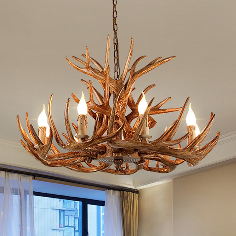 Antler Shape Resin Chandelier Light Rustic Restaurant Pendant Light Fixture in Brown